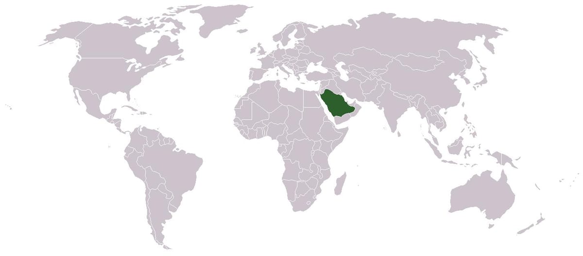 Suudi Arabistan dünya haritası üzerinde