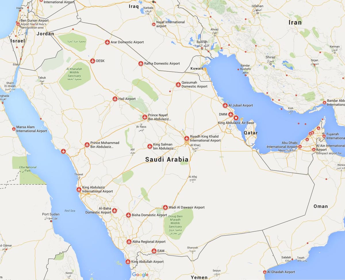 Suudi Arabistan havaalanları haritası