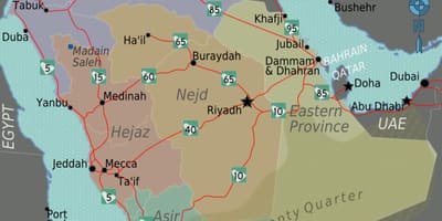 Şehirler ile Suudi Arabistan harita mesafe